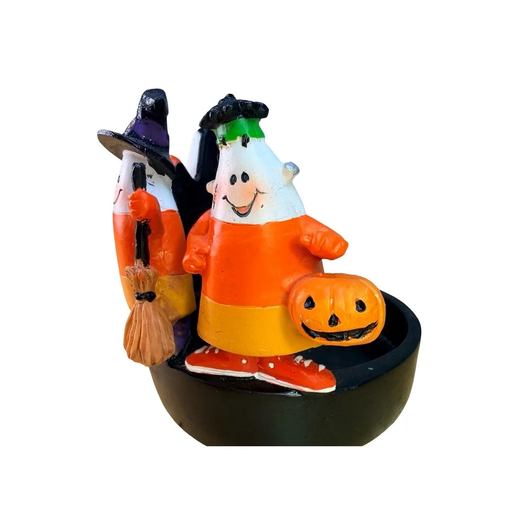 VTG Halloween Candy Corn Ghost Witch Frankenstein Candle Ring Base DME 2010